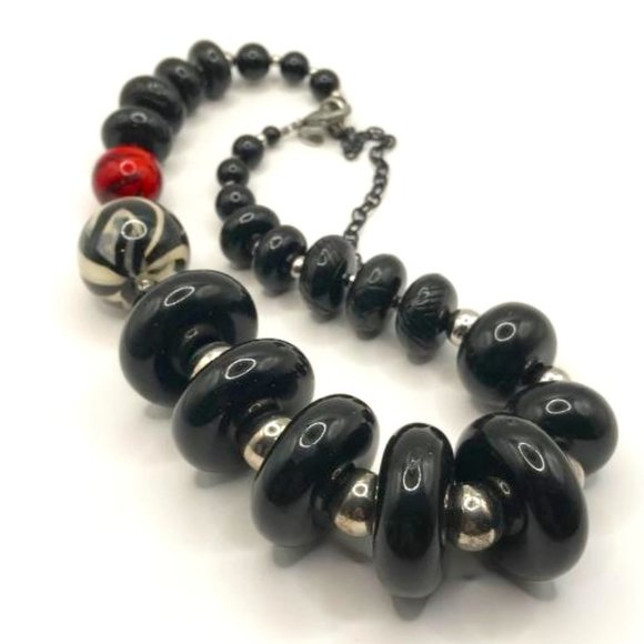 Chico's Jewelry - Chico's Chunky Graduated Black Bead Statement Necklace